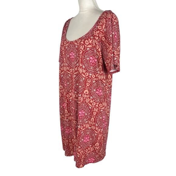 Boden Scoop Neck Jersey Mini Dress Poinsettia Exotic Tile Red Size 16/18 R - Picture 6 of 8